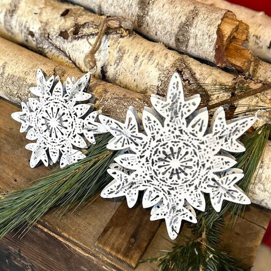 Distressed Metal Snowflake Ornaments-set of 2